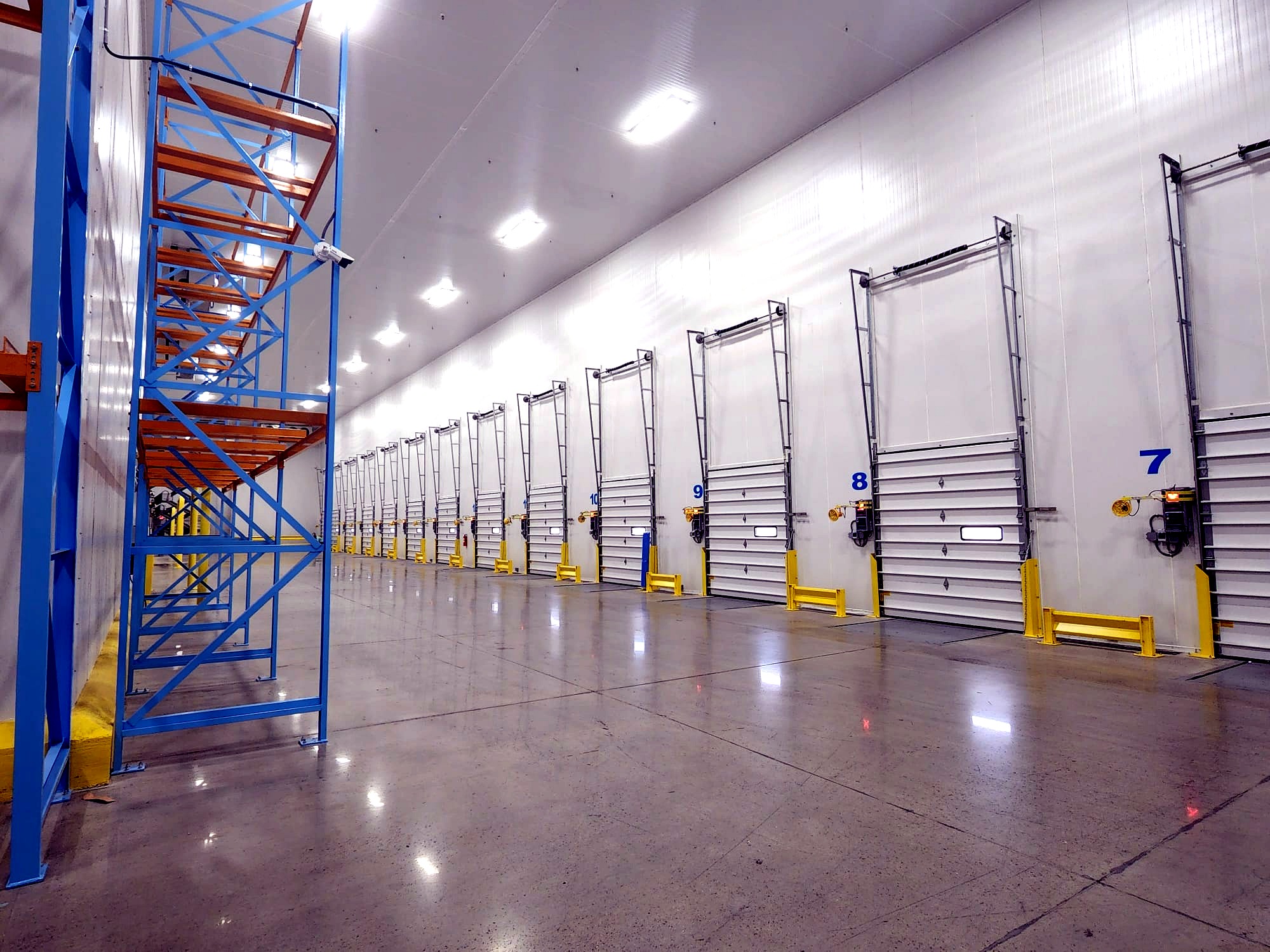 Wide staging and dock area inside the cold storage facility